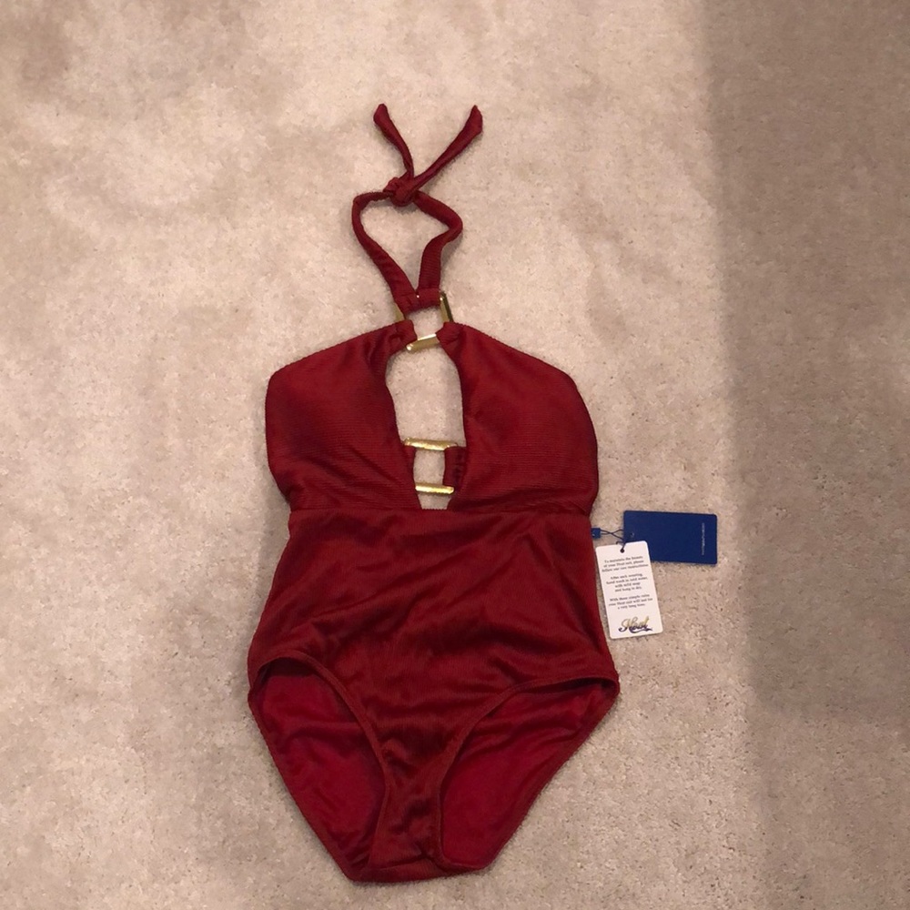 One piece rust color bathing suit